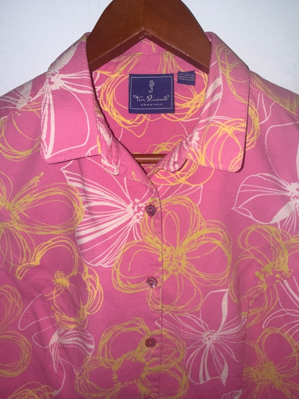 Tori Richard Honolulu Pink Floral Sleeveless Button Front Golf Resort Top Sz 10 - Picture 5 of 10